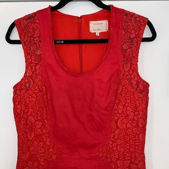 NWOT? Nicole Miller Artelier Lace Trim Sleeveless Linen Dress 6 - Picture 3 of 12